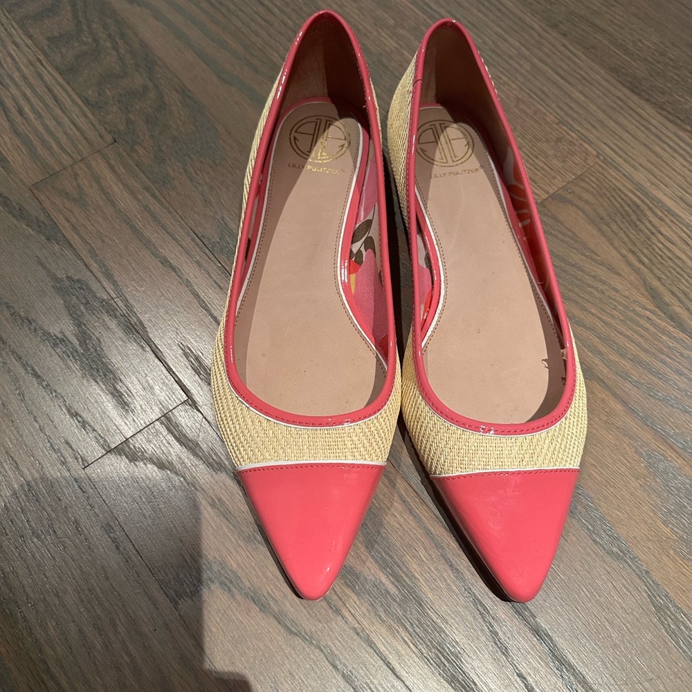 BARELY WORN Lilly Pulitzer Pink and Raffia Flats sz 9.5
